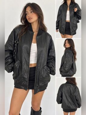 EDIKTED Black Faux Leather Bomber Jacket - Women